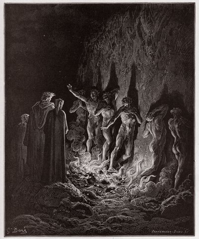 La Divine Comédie, Purgatorio, Chant 25 : Les luxurieux passent par le feu dans le septième cercle - par Dante Alighieri (1265-1321) - Illustration de Gustave Doré (1832-1883). - Gustave Dore