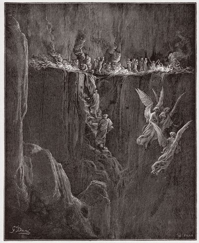 La Divine Comédie, Purgatoire, Chant 25 : Virgile et Dante montent au septième cercle à travers les flammes - par Dante Alighieri - Illustration de Gustave Doré - Gustave Dore