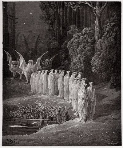 La Divine Comédie, Purgatorio, Chant 29 : Les 24 anciens dans la procession apocalyptique - par Dante Alighieri (1265-1321) - Illustration par Gustave Doré (1832-1883) - Gustave Dore