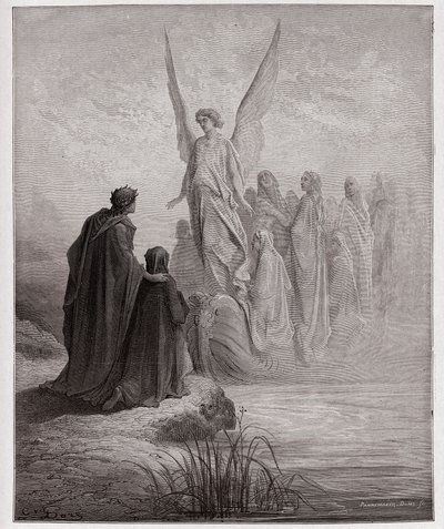 La Divine Comédie, Purgatorio, Chant 2 : Le pilote céleste accoste le bateau - par Dante Alighieri (1265-1321) - Illustration de Gustave Doré (1832-1883). - Gustave Dore