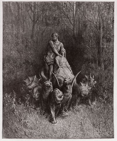 La Divine Comédie, Purgatorio, Chant 32 : Le géant et la prostituée dans le char - par Dante Alighieri (1265-1321) - Illustration par Gustave Doré (1832-1883) - Gustave Dore