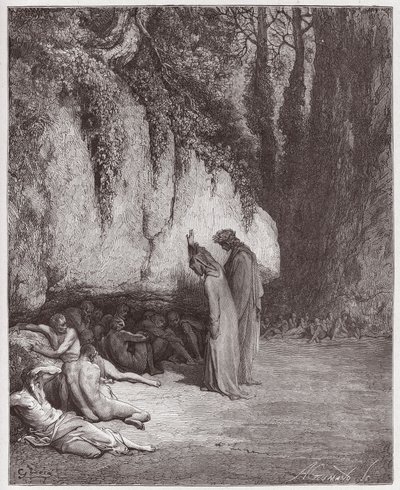 La Divine Comédie, Purgatorio, Chant 4 : Les âmes indolentes à côté du rocher - par Dante Alighieri (1265-1321) - Illustration par Gustave Doré (1832-1883) - Gustave Dore