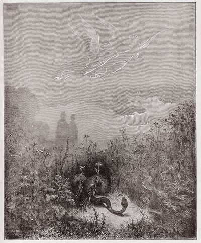 La Divine Comédie, Purgatorio, Chant 8 : Les anges chassent le serpent - par Dante Alighieri (1265-1321) - Illustration de Gustave Doré (1832-1883). - Gustave Dore