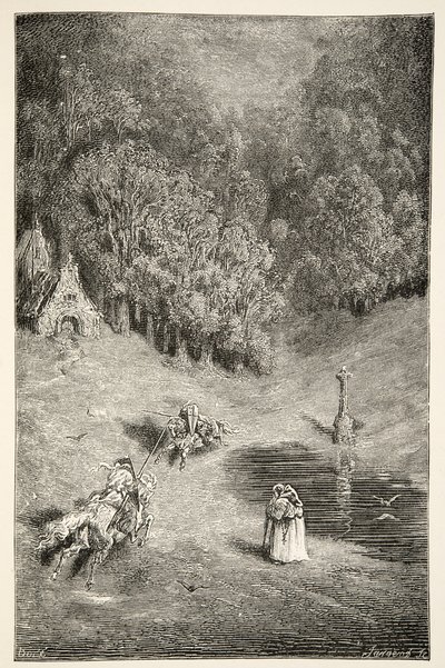La Rencontre entre Arthur et Pellinore, des Histoires des Jours du Roi Arthur par Charles Henry Hanson, pub.1898 - Gustave Dore