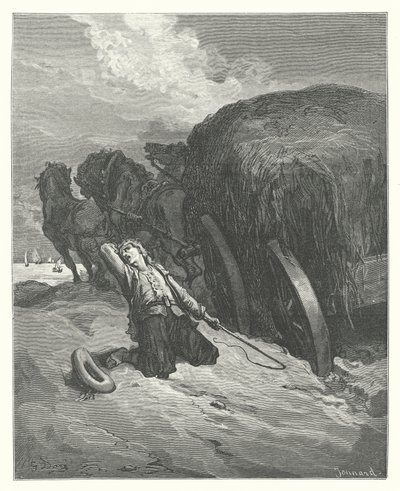Les Fables de La Fontaine : Le Charretier embourbé (gravure) - Gustave Dore