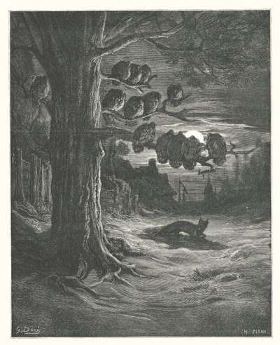 Les Fables de La Fontaine : Le Renard et les Dindons (gravure) - Gustave Dore