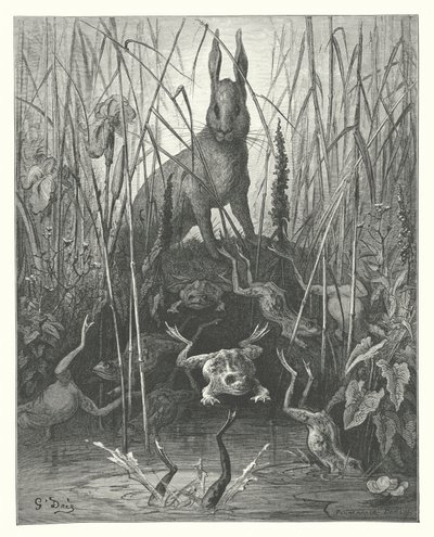 Les Fables de La Fontaine : Le Lièvre et les Grenouilles - Gustave Dore