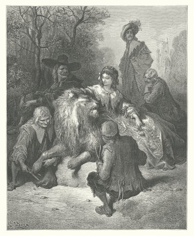 Les Fables de La Fontaine : Le Lion amoureux (gravure) - Gustave Dore