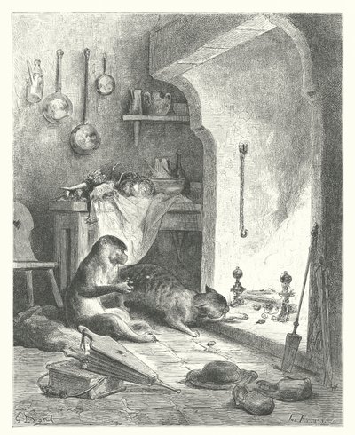 Les Fables de La Fontaine : Le Singe et le Chat - Gustave Dore