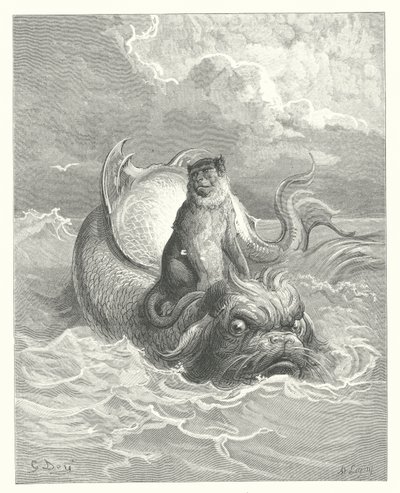 Les Fables de La Fontaine : Le Singe et le Dauphin - Gustave Dore