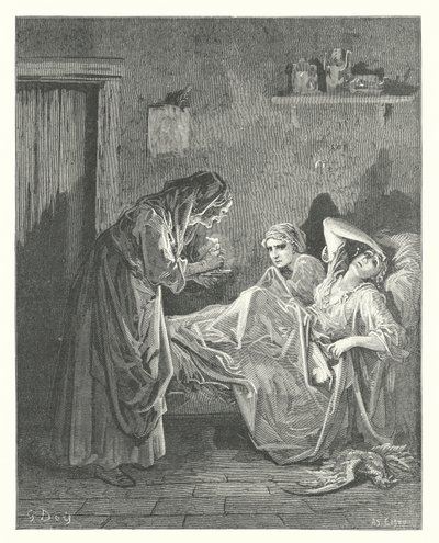 Les Fables de La Fontaine : La vieille femme et ses servantes - Gustave Dore