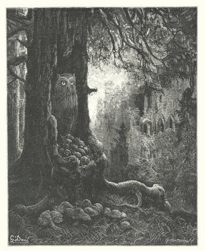 Les Fables de La Fontaine : Le Hibou et les Souris - Gustave Dore