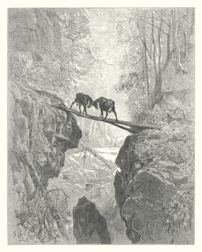 Les Fables de La Fontaine : Les Deux Chèvres - Gustave Dore