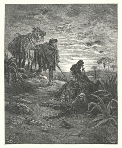 Les Fables de La Fontaine : Les Deux Mulets (gravure) - Gustave Dore