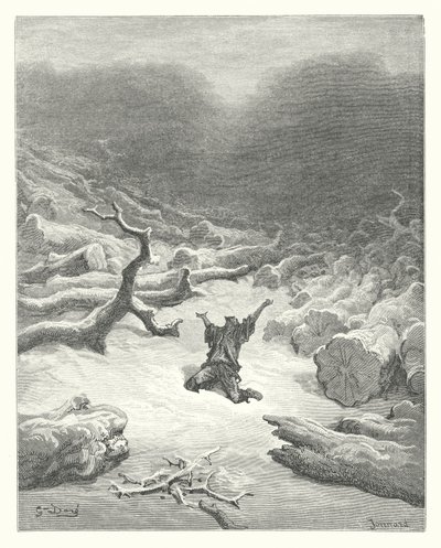 Les Fables de La Fontaine : Le Bûcheron et Mercure (gravure) - Gustave Dore