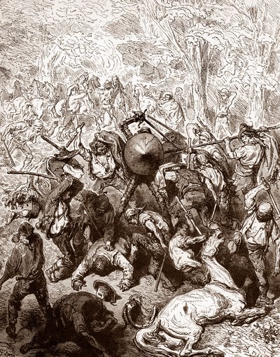 Le combat contre les muletiers de Yanguas Gravure par Gustave Doré (1832-1883) pour « L