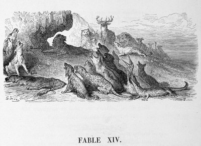 Les funérailles de la lionne - dans "Fables" de La Fontaine, ill. par Doré - Gustave Dore
