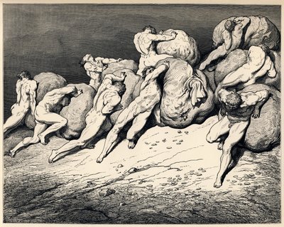 Les avares et les prodigues. Illustration de la Divine Comédie de Dante Alighieri, 1857 - Gustave Dore