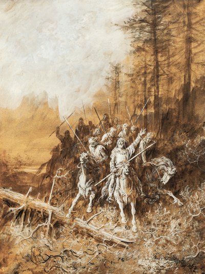 La marche des chevaliers, illustration pour la série de poèmes, Idylles du Roi - Gustave Dore