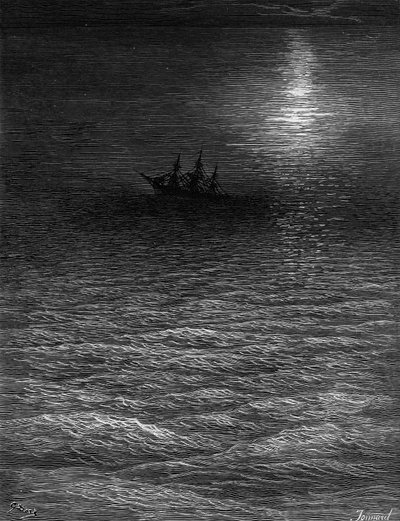 Le navire échoué dans une mer au clair de lune, scène de 