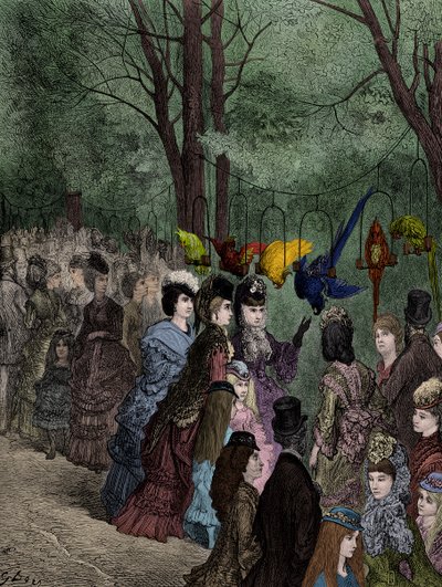 La promenade des perroquets dans un zoo victorien de Londres - Gustave Dore