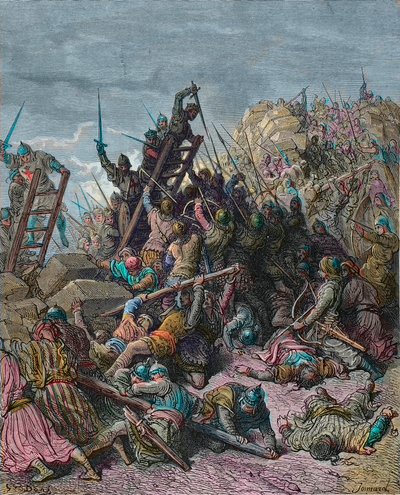 Le siège de Ptolémaïs pendant la troisième croisade 1189 - gravure par Gustave Doré de l