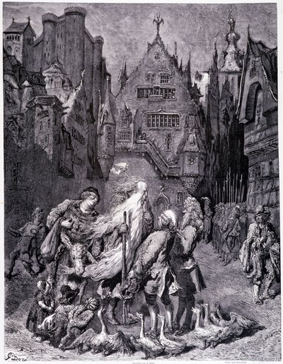 Le Juif errant entouré de curieux dans une ville - dans La légende du Juif errant par Gustave Doré, Librairie du Magasin Pittoresque - Gustave Dore