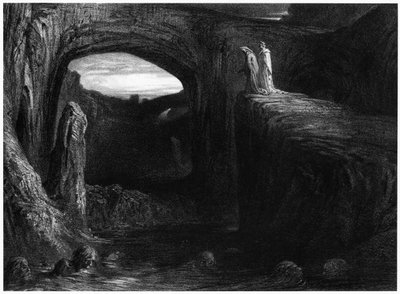 Virgile (70-19 av. J.-C.) et Dante entrant en Enfer, illustration de 