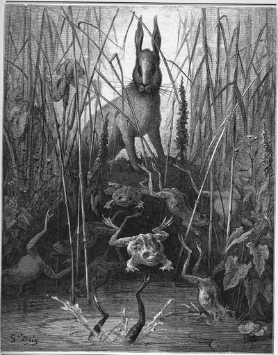 Le lièvre et la grenouille - des "Fables" de Jean de La Fontaine - Gustave Dore
