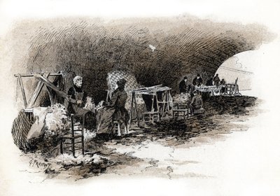 Cardeuses sous le Pont Marie, Paris Dessin de Gustave Fraipont (1849-1923) tiré de « La Seine à travers Paris » par Saint-Juirs - Gustave Fraipont