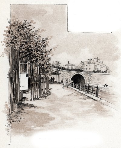 Bureau de douane sur le quai de Valmy, Canal Saint-Martin, Paris. Dessin de Gustave Fraipont (1849-1923) d