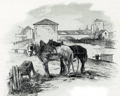 Chevaux de halage, quai de la Gironde, Villette Dessin de Gustave Fraipont (1849-1923) de Saint-Juirs - Gustave Fraipont