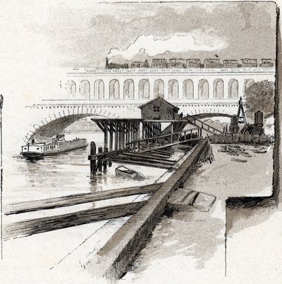 Le viaduc du Point du Jour, Boulogne-Billancourt. Dessin de Gustave Fraipont (1849-1923) d