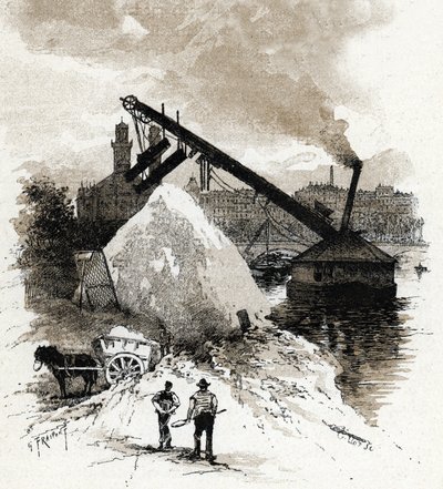 Cribleurs de sable sur la rive de la Seine près du pont de l