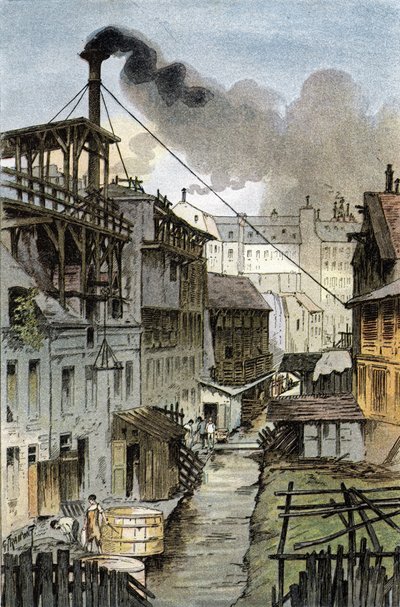 Vue de la rivière Bièvre depuis le boulevard Port Royal, Paris Dessin de Gustave Fraipont (1849-1923) tiré de « La Seine à travers Paris » par Saint-Juirs - Gustave Fraipont