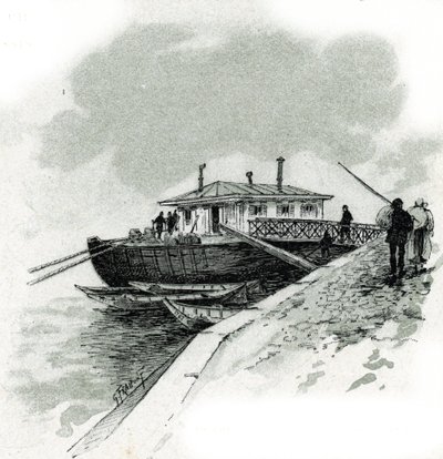 Vue du bateau où les commerçants payaient la redevance de la Seine pour pouvoir importer des marchandises, quai de Bercy à Paris. Dessin de Gustave Fraipont (1849-1923) tiré de « La Seine à travers Paris » - Gustave Fraipont