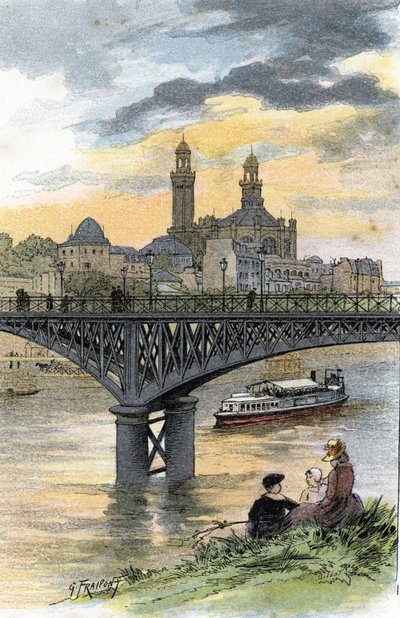 Vue de la passerelle de Passy (maintenant pont de Bir-Hakeim) à Paris (dessin de Gustave Fraipont) - Gustave Fraipont