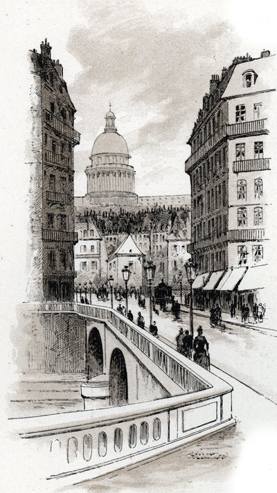 Vue de la rue de Bellay et du dôme du Panthéon, Paris Dessin de Gustave Fraipont (1849-1923) de Saint-Juirs - Gustave Fraipont