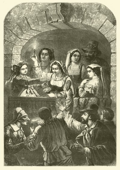 Moccoli, bougies utilisées au carnaval, Rome (gravure) - Gustave Janet