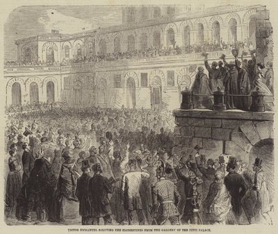 Victor Emmanuel saluant les Florentins depuis la galerie du Palais Pitti - Gustave Janet