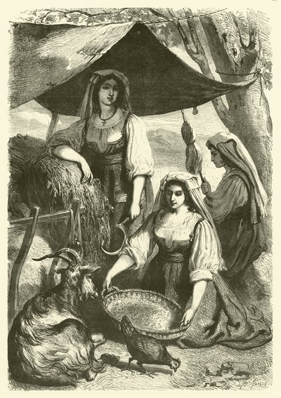 Femmes vendant du foin aux charretiers au bord de la route, Italie - Gustave Janet