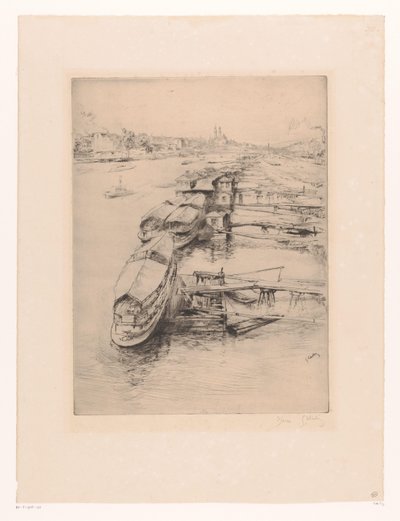 Bateaux amarrés à Auteuil, Paris - Gustave Leheutre (signed by artist)