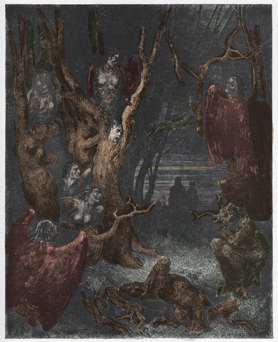 Inferno, Chant 13 : Les Harpies dans la forêt des suicides, illustration de La Divine Comédie de Dante Alighieri, 1885 - Gustave after Dore