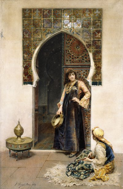 Une femme algérienne et un musicien à une porte - Gustavo Simoni