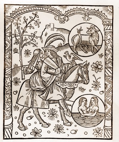 Calendrier du berger - Les Travaux des Mois - Mai - Gravure sur bois du livre de 1496 imprimé par Guy Marchant à Troyes - Gravure sur bois dans « Le grand Calendrier et compost des bergers » - Guy Marchant