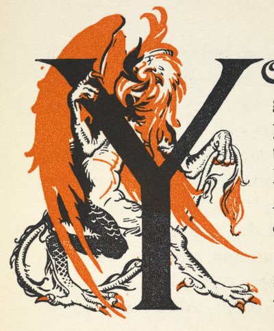 Lettre illuminée Y illustrée avec le griffon - Gwynedd M. Hudson