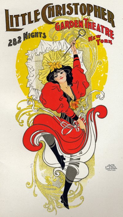 Divertissement. Danse. Danseuse de cancan. Affiche par H.A. Thomas pour un spectacle au Little Christopher Theatre, New York, USA, c.1895 (affiche) - H.A. Thomas