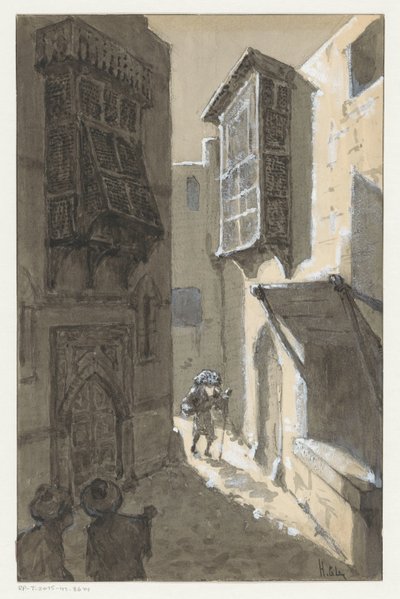 Homme avec paquetage dans une rue - H.C. Louwerse (signed by artist)
