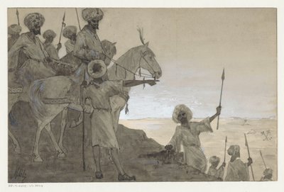 Combattants à cheval dans un paysage désertique - H.C. Louwerse (signed by artist)