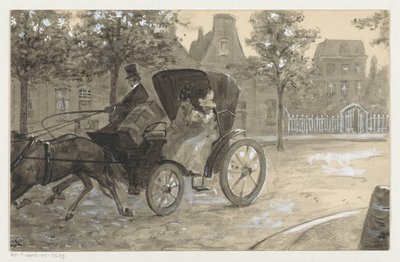 Deux femmes dans une calèche - H.C. Louwerse (signed by artist)